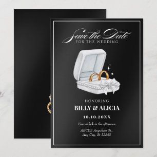 Reserve A Data Par de alianças preto e branco