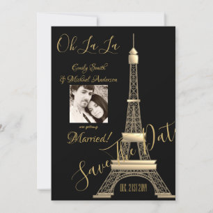 Reserve A Data PARIS Save Date - ADD PHOTO - PRETO DOURADO