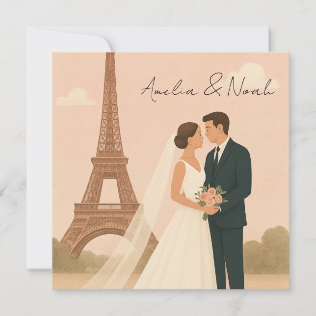 Reserve A Data Paris Wedding Invitation | Elegant Eiffel Tower  (Frente)