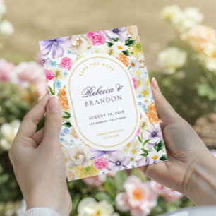 Reserve A Data Passado Pastel Vibrante Floral Primavera Casamento