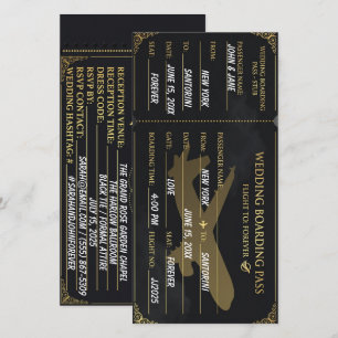 Reserve A Data Passagem de embarque Luxo Preto e Dourado save the