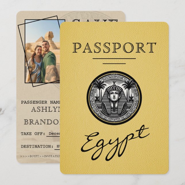 Reserve A Data Passaporte Amarelo Egito Casamento Save the Date (Frente/Verso)