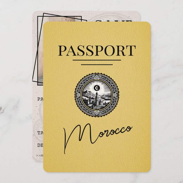 Reserve A Data Passaporte Amarelo Marrocos Salvar Data (Frente/Verso)