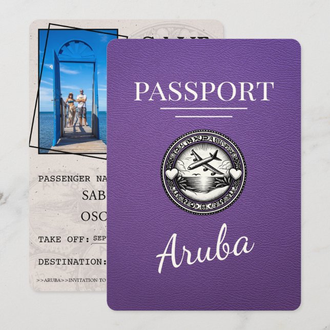 Reserve A Data Passaporte Aruba Roxo Salvar Data (Frente/Verso)