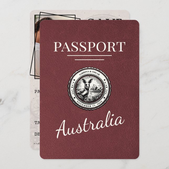 Reserve A Data Passaporte Austrália Burgundy Salvar Data (Frente/Verso)