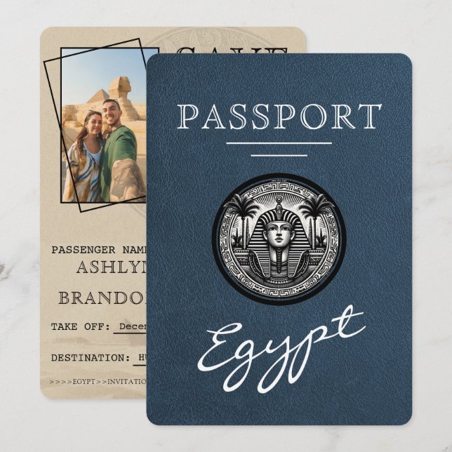 Reserve A Data Passaporte Azul Marinho Egito Casamento Save the D (Frente/Verso)