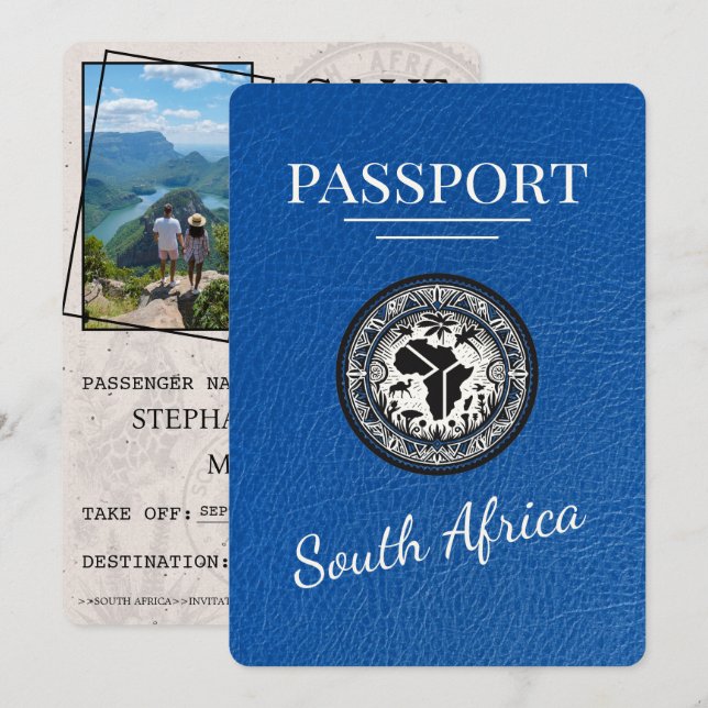 Reserve A Data Passaporte Azul Real da África do Sul (Frente/Verso)