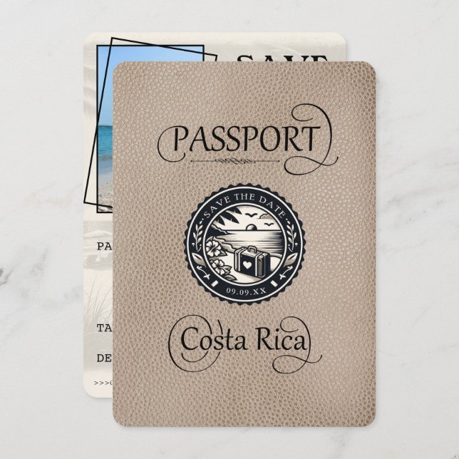 Reserve A Data Passaporte Beige Costa Rica (Frente/Verso)
