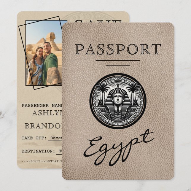 Reserve A Data Passaporte Beige Egito Casamento Salvar a Data (Frente/Verso)