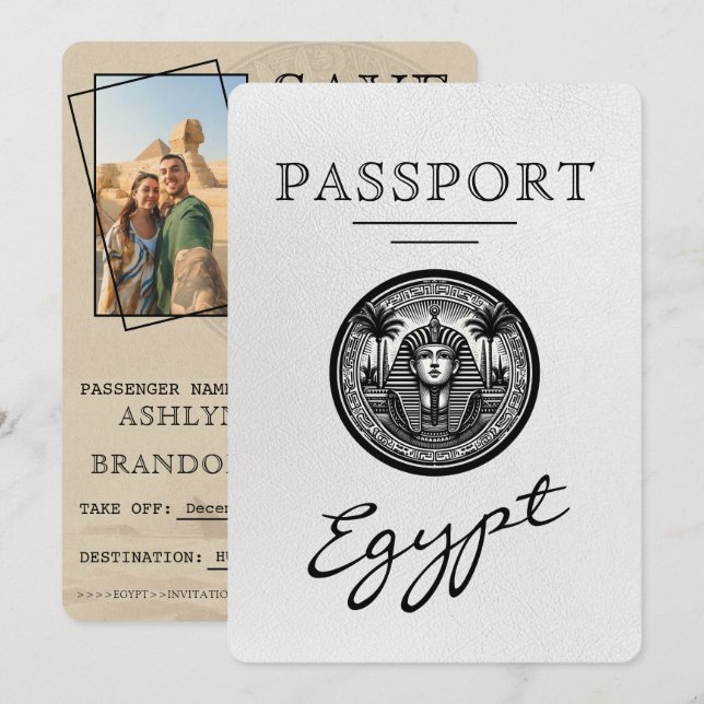 Reserve A Data Passaporte Branco Egito Casamento Salvar a Data (Frente/Verso)