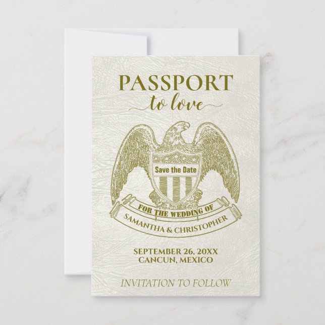 Reserve A Data Passaporte Branco para o Casamento de Destino Dive (Frente)