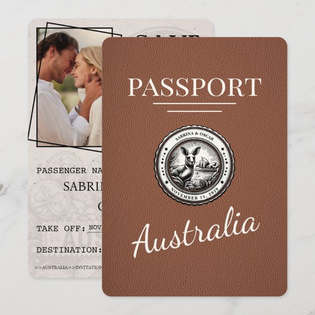 Reserve A Data Passaporte Brown Austrália Salvar Data (Frente/Verso)