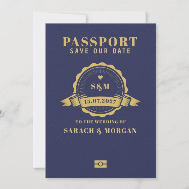 Reserve A Data Passaporte Casamento de Destino Monograma  (Frente)
