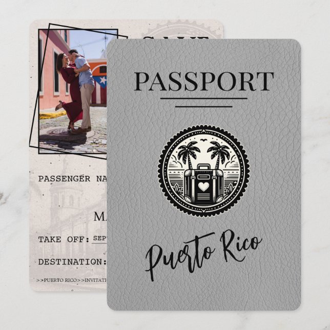 Reserve A Data Passaporte cinza Porto Rico (Frente/Verso)