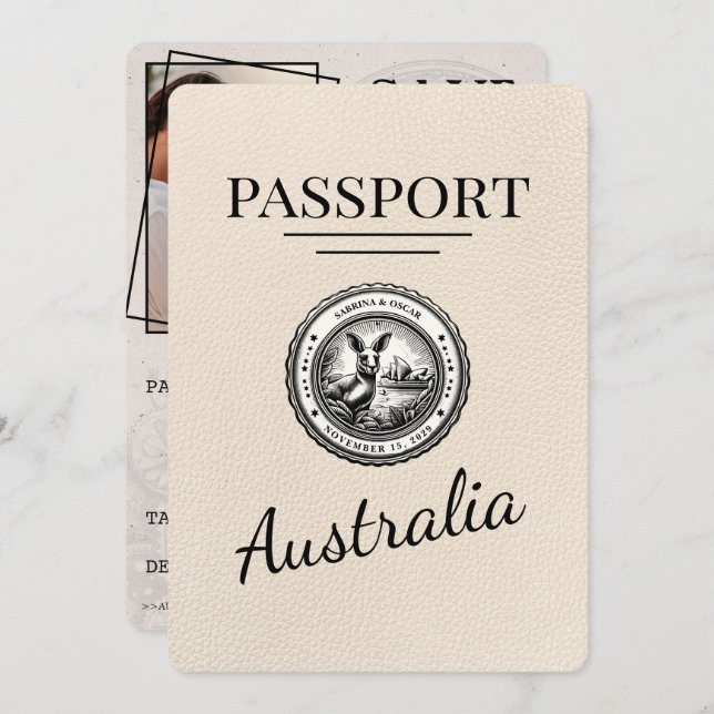 Reserve A Data Passaporte Da Austrália De Marfim, Salvar A Data (Frente/Verso)