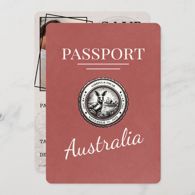 Reserve A Data Passaporte Da Austrália Light Burgundy Salvar A Da (Frente/Verso)
