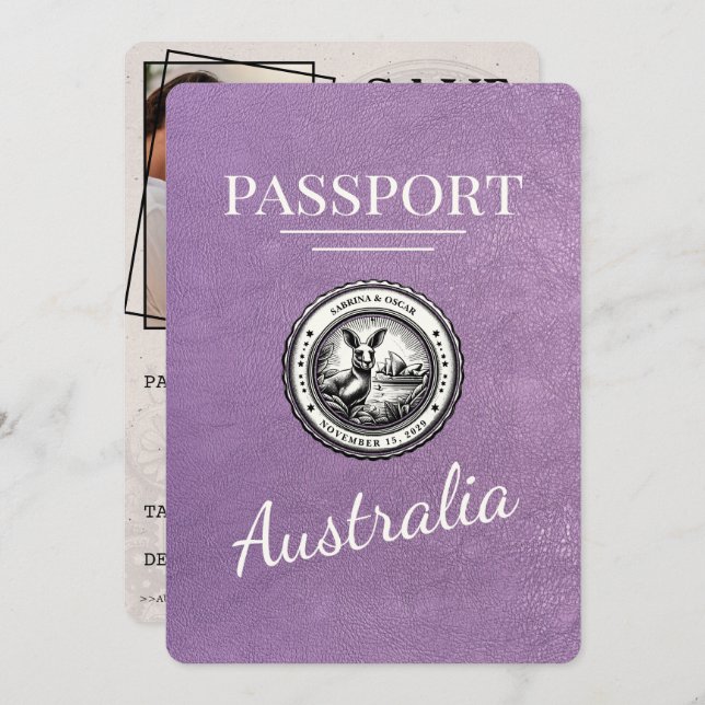 Reserve A Data Passaporte Da Austrália Roxo Da lavanda, Salvar A  (Frente/Verso)