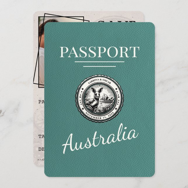 Reserve A Data Passaporte Da Austrália Turquesa Salvar A Data (Frente/Verso)