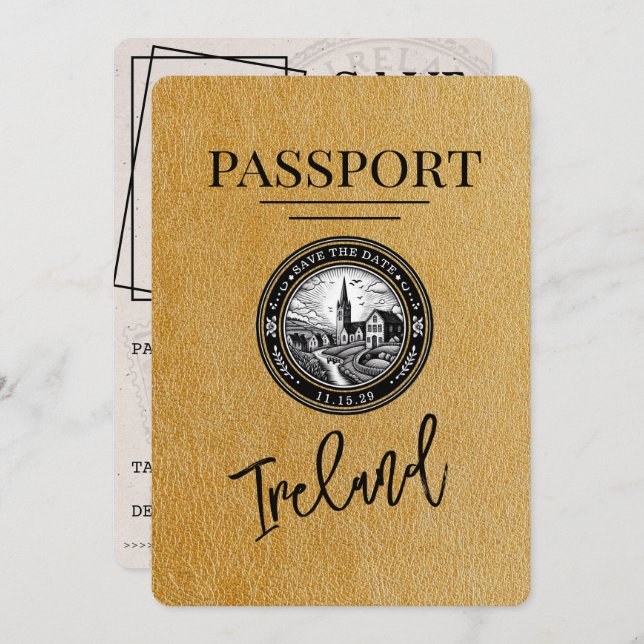 Reserve A Data Passaporte Da Irlanda Dourada Salvo A Data (Frente/Verso)