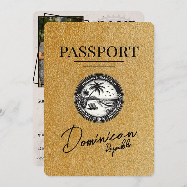 Reserve A Data Passaporte da República Dominicana Dourada (Frente/Verso)