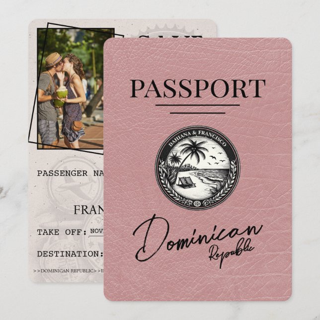 Reserve A Data Passaporte da República Dominicana Dusty Rosa (Frente/Verso)