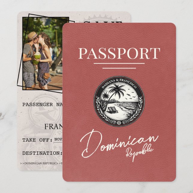 Reserve A Data Passaporte da República Dominicana Light Burgundy (Frente/Verso)