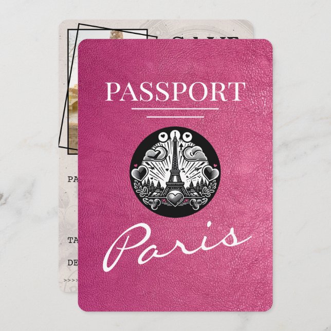 Reserve A Data Passaporte de Paris Magenta Rosa, Exceto Data (Frente/Verso)