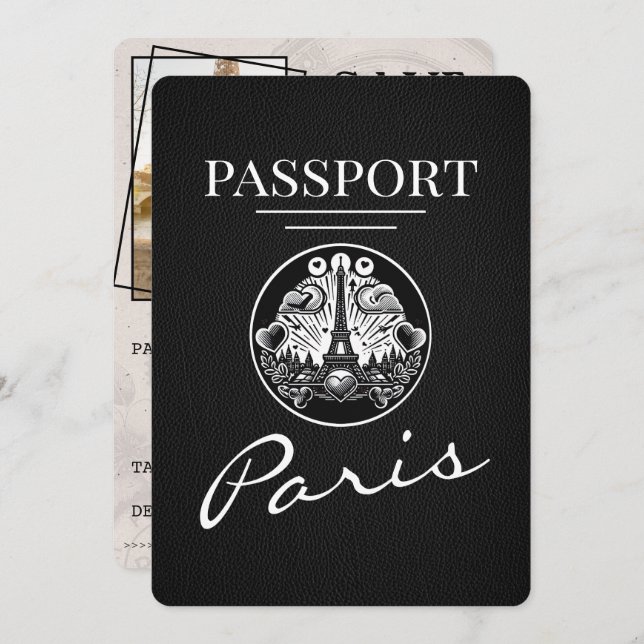 Reserve A Data Passaporte de Paris Negro Salvar a Data (Frente/Verso)