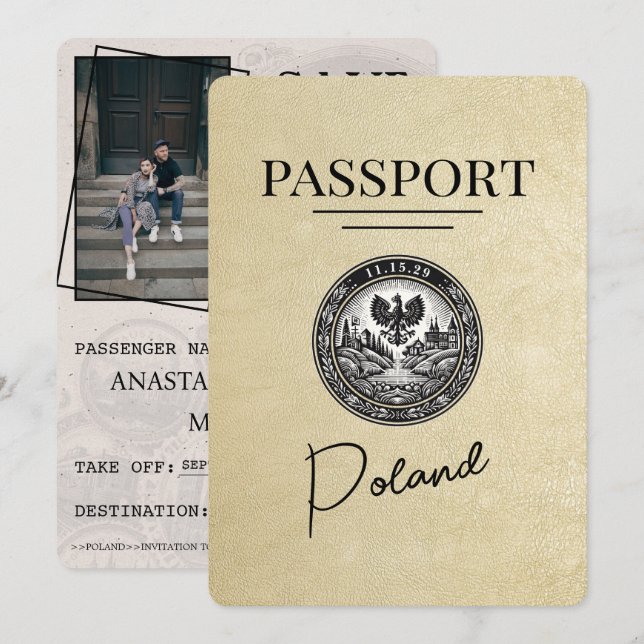 Reserve A Data Passaporte De Polônia De Champanhe Salvar A Data (Frente/Verso)