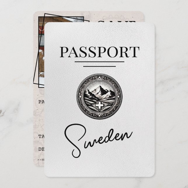 Reserve A Data Passaporte de Suecia Branco Salvar a Data (Frente/Verso)