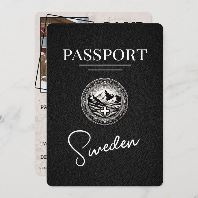 Reserve A Data Passaporte de Suecia Preta Salvar a Data (Frente/Verso)