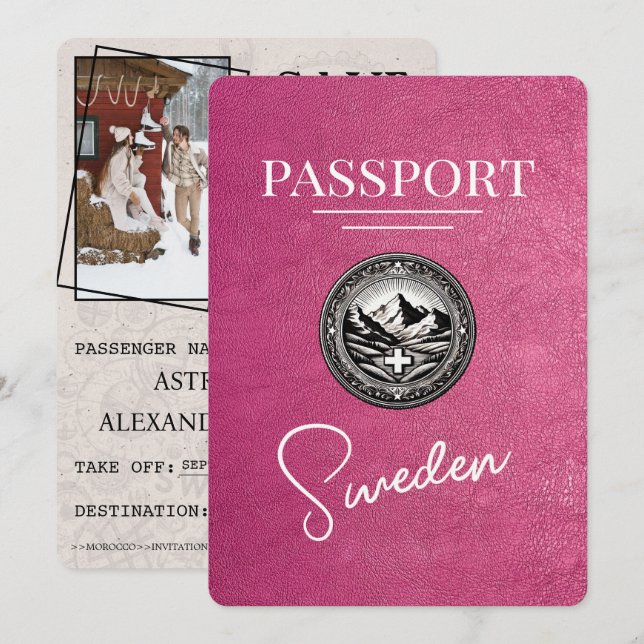 Reserve A Data Passaporte de Suecia Rosa Magenta Salvar Data (Frente/Verso)