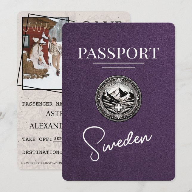 Reserve A Data Passaporte De Suecia Roxo Violet Salvar A Data (Frente/Verso)