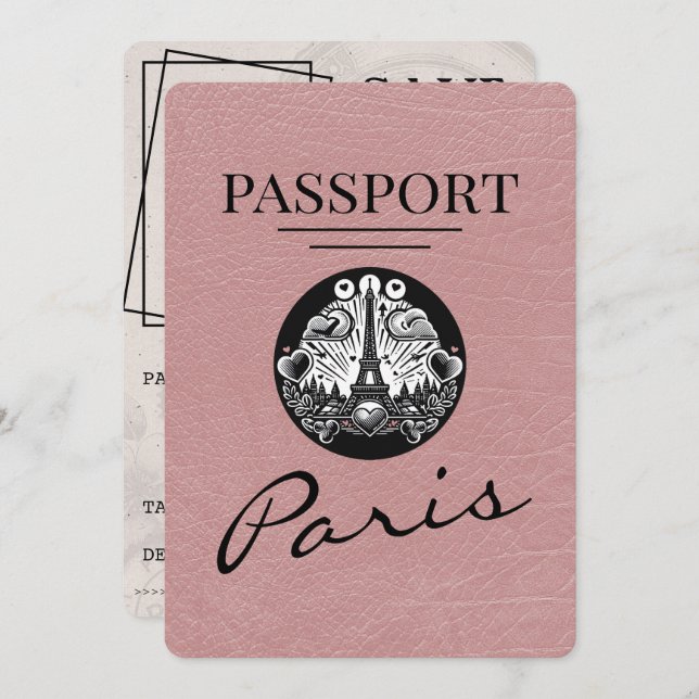 Reserve A Data Passaporte Dusty Rosa Paris, Salvar A Data (Frente/Verso)