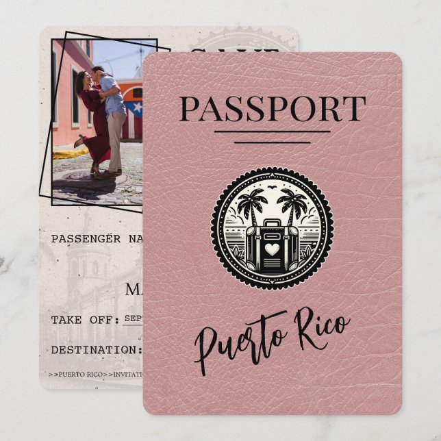 Reserve A Data Passaporte Dusty Rosa Porto Rico (Frente/Verso)