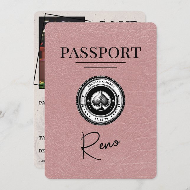 Reserve A Data Passaporte Dusty Rosa Reno Salvar a Data (Frente/Verso)