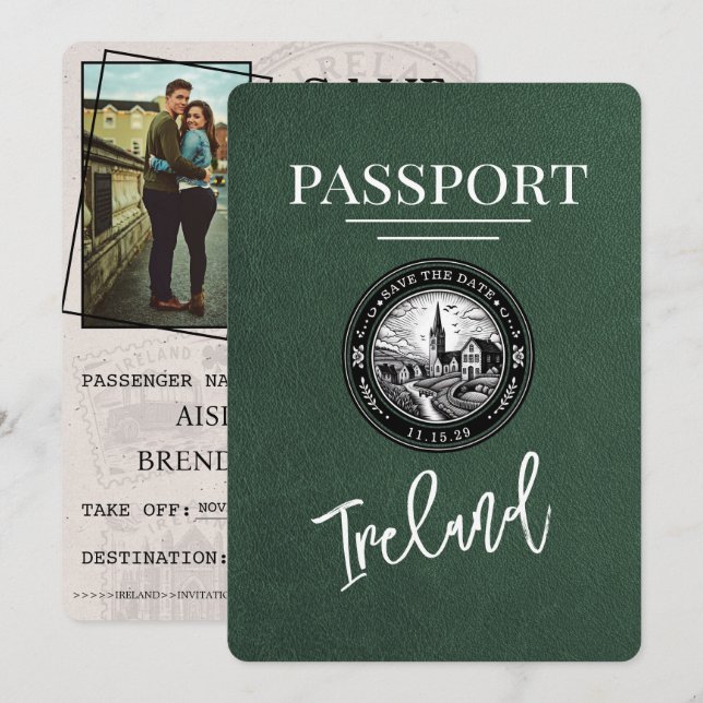 Reserve A Data Passaporte Green Ireland Save Date (Salvar A Data) (Frente/Verso)