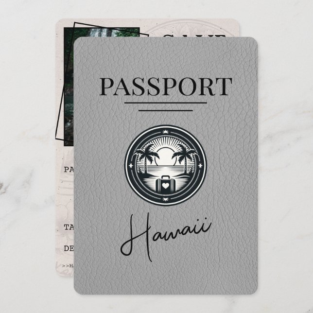 Reserve A Data Passaporte Hawaii cinza Salvar Data (Frente/Verso)