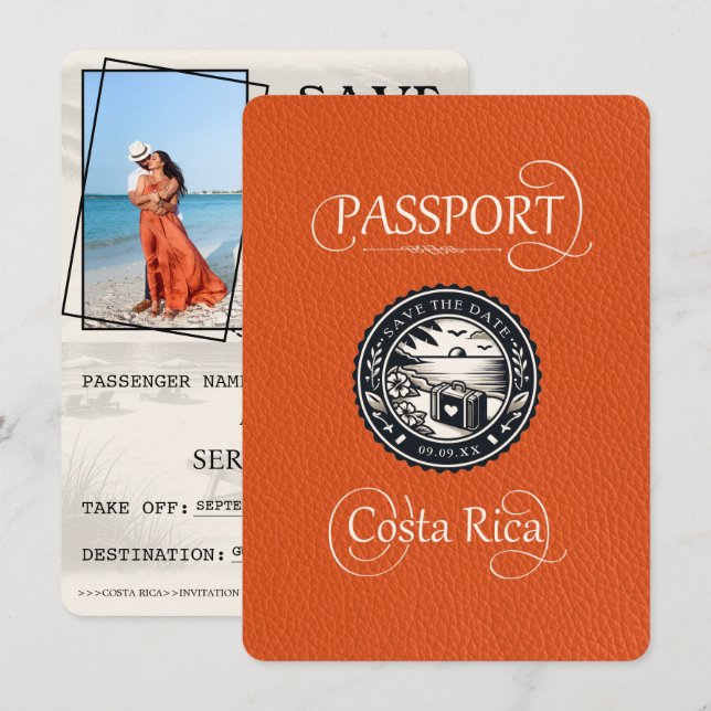 Reserve A Data Passaporte Laranja Costa Rica (Frente/Verso)