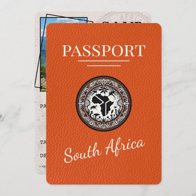 Reserve A Data Passaporte Laranja da África do Sul (Frente/Verso)
