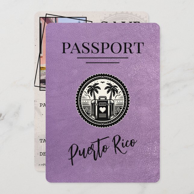 Reserve A Data Passaporte lavanda Porto Rico (Frente/Verso)