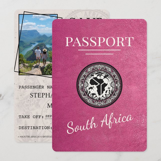 Reserve A Data Passaporte Magenta África do Sul (Frente/Verso)