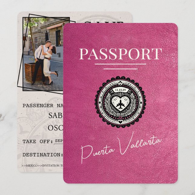 Reserve A Data Passaporte Magenta Pink Puerta Vallarta (Frente/Verso)