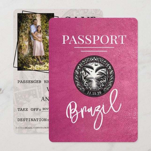 Reserve A Data Passaporte Magenta Púrpura Brasil Salvar Data (Frente/Verso)