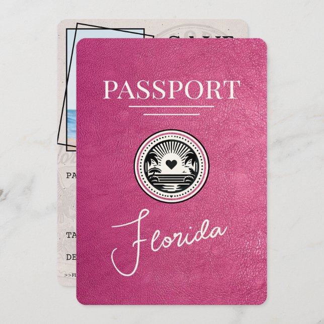 Reserve A Data Passaporte Magenta Rosa Flórida Salve A Data (Frente/Verso)