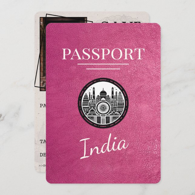 Reserve A Data Passaporte Magenta Rosa Índia Salvar Data (Frente/Verso)