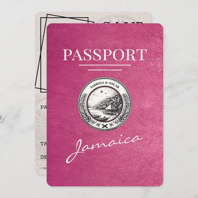 Reserve A Data Passaporte Magenta Rosa Jamaica Salvar Data (Frente/Verso)