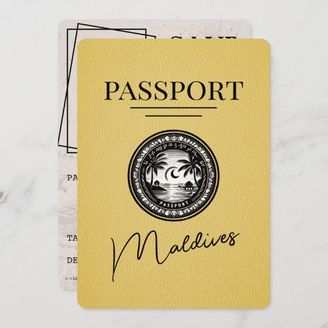 Reserve A Data Passaporte Maldivas Amarelo Salvar a Data (Frente/Verso)