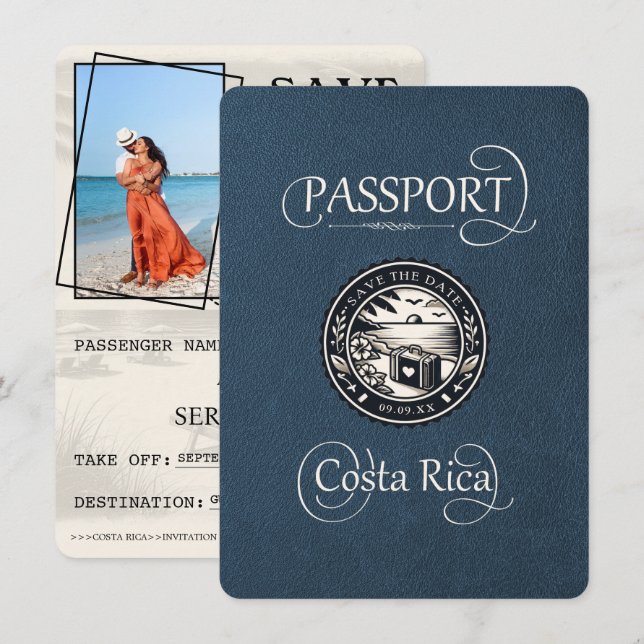 Reserve A Data Passaporte marinho Azul Costa Rica (Frente/Verso)