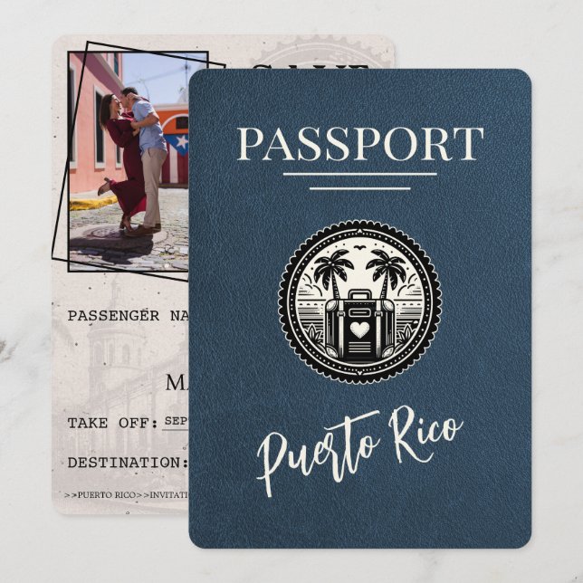 Reserve A Data Passaporte marinho Azul Porto Rico (Frente/Verso)